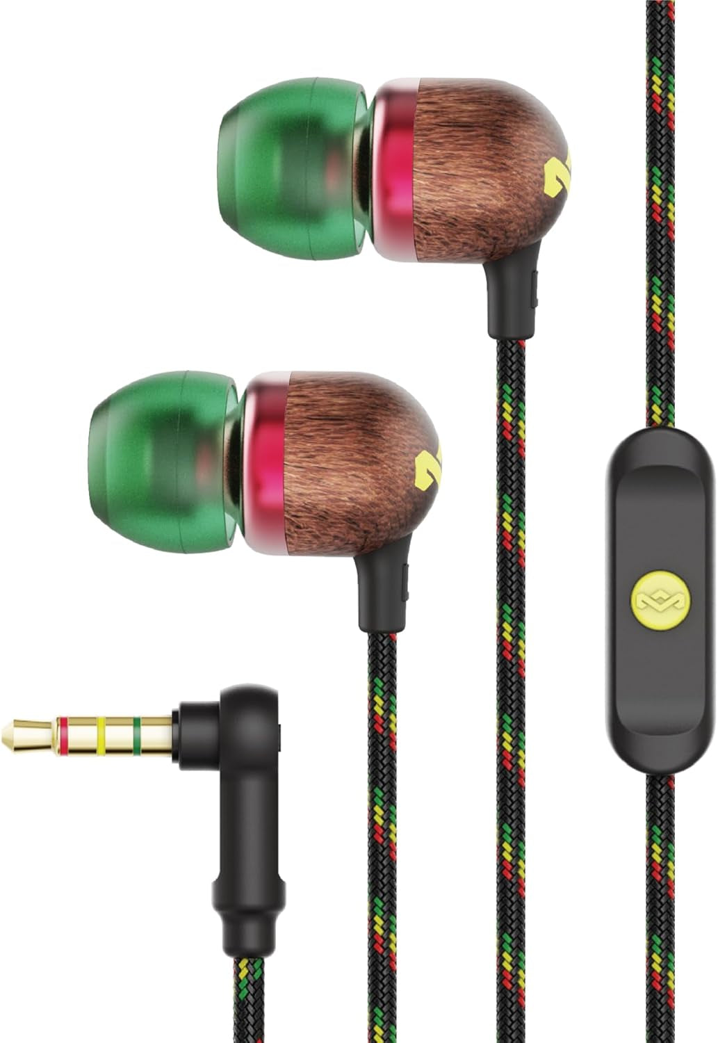 House of  Smile Jamaica Wired: Wired Earphones with Microphone, Noise Isolating Design, and Sustainable Materials (Rasta)