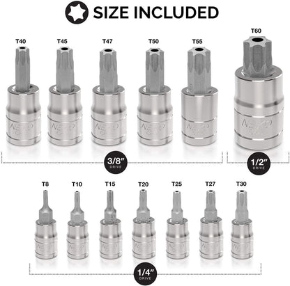 ® 10073A Tamper Proof Torx Bit Socket Set, T8 – T60, S2 Steel | 13-Piece Set