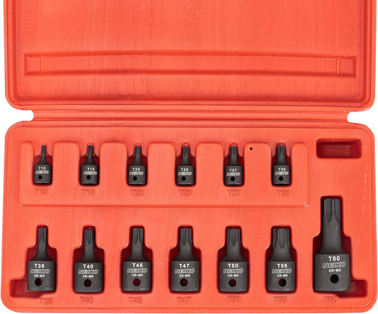 10281B Impact Torx Bit Socket Set 13 Piece 6 Point Star Sockets Heavy Duty Impact Grade Cr-Mo T10 to T60 High Impact ABS Blow Molded Storage Case