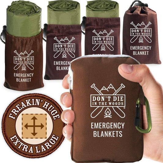 - Freakin’ Huge Emergency Blankets [4-Pack] Extra-Large Thermal Mylar Space Blankets with Ripstop Nylon Stuff Sacks + Carabiner Zipper Pack