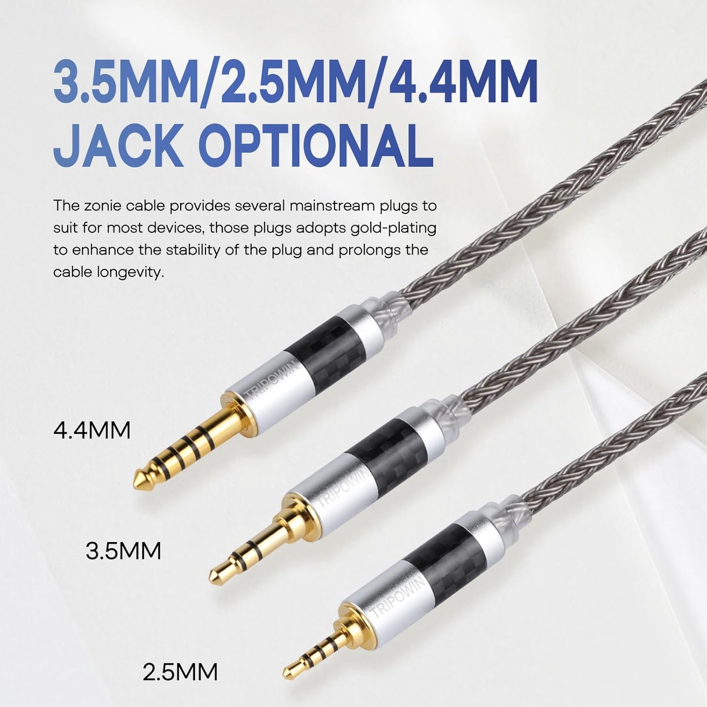 Tripowin Zonie 16 Core Silver Plated Cable SPC Earphone Cable for BL03 TRN V90 V80 AS10 ZS10 ZS6 ES4 ZST ZSR Iems (2Pin 0.78-3.5Mm, Grey)