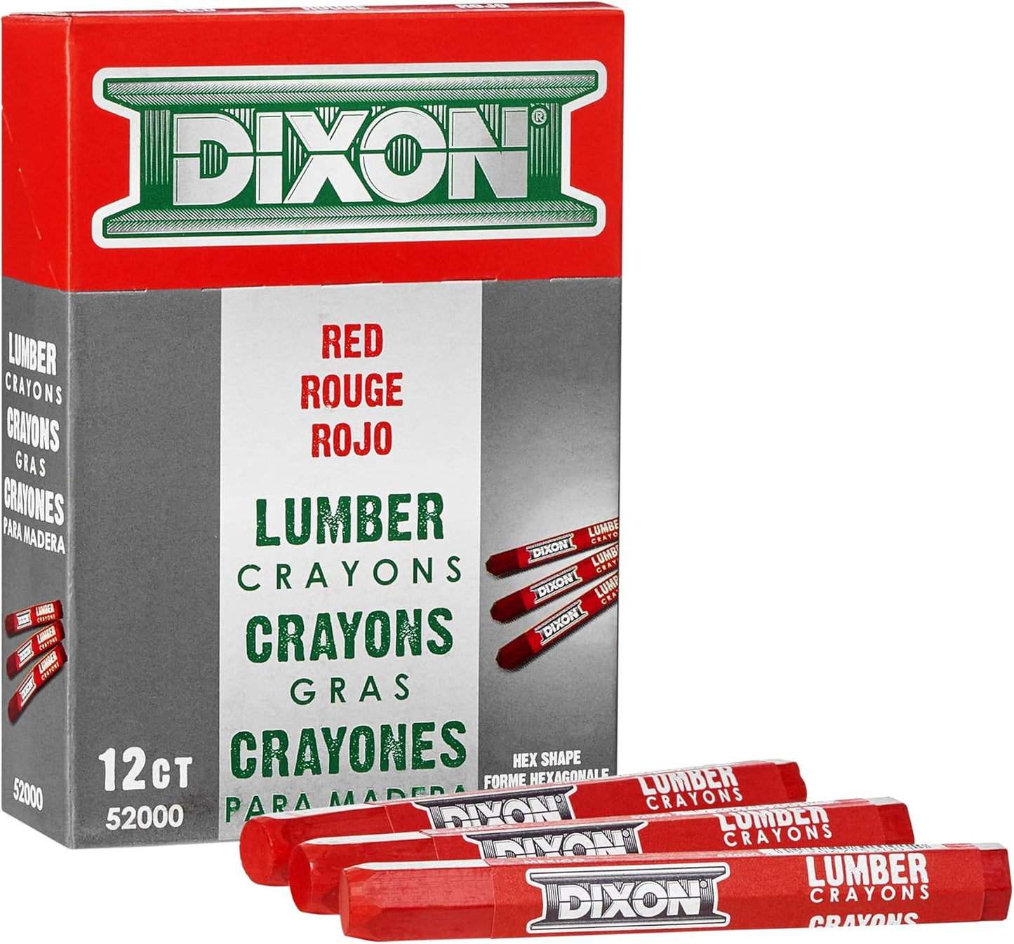 Industrial Lumber Marking Crayons, 4.5" X 1/2" Hex, Red, 12-Pack (52000)