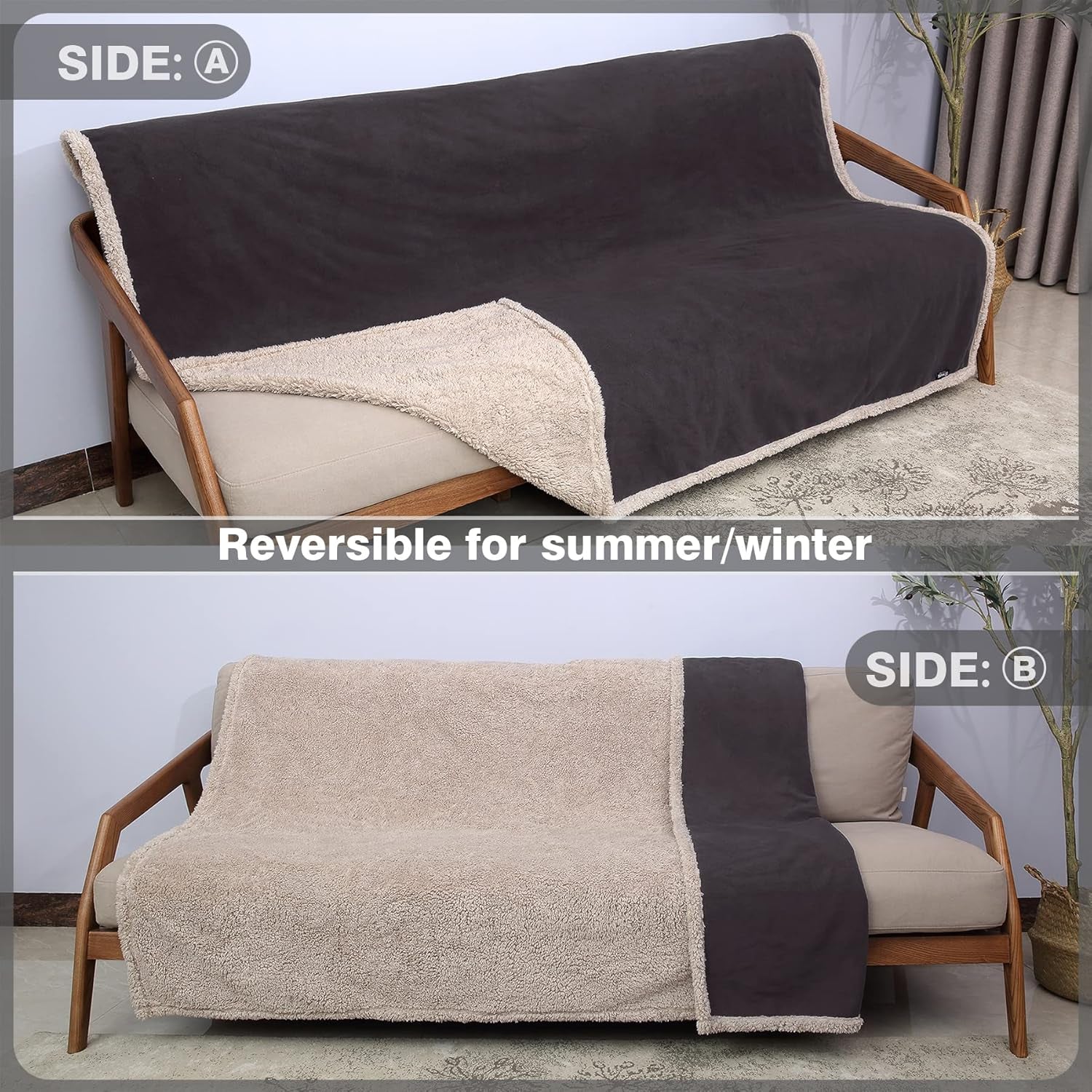 Waterproof Liquid Pee Proof Fleece Sherpa Blanket for Bed Couch Sofa, Protector Cover for Baby, Cozy Lining Throws for Camping Boating