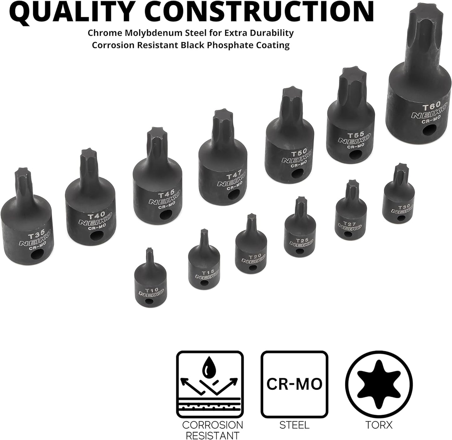 10281B Impact Torx Bit Socket Set 13 Piece 6 Point Star Sockets Heavy Duty Impact Grade Cr-Mo T10 to T60 High Impact ABS Blow Molded Storage Case
