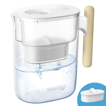 Water Filter Pitcher with 1 Filter, 200-Gallon Long-Life, Chubby 10-Cup Large Water Filter Pitcher, NSF Certified, 5X Times Lifetime, Reduces PFOA/PFOS, BPA Free, Clear
