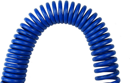 Polyurethane Recoil Air Hose 1/4" Inner Diameter by 25' Long with Bend Restrictor, 1/4" Industrial Quick Coupler and Plug, Blue