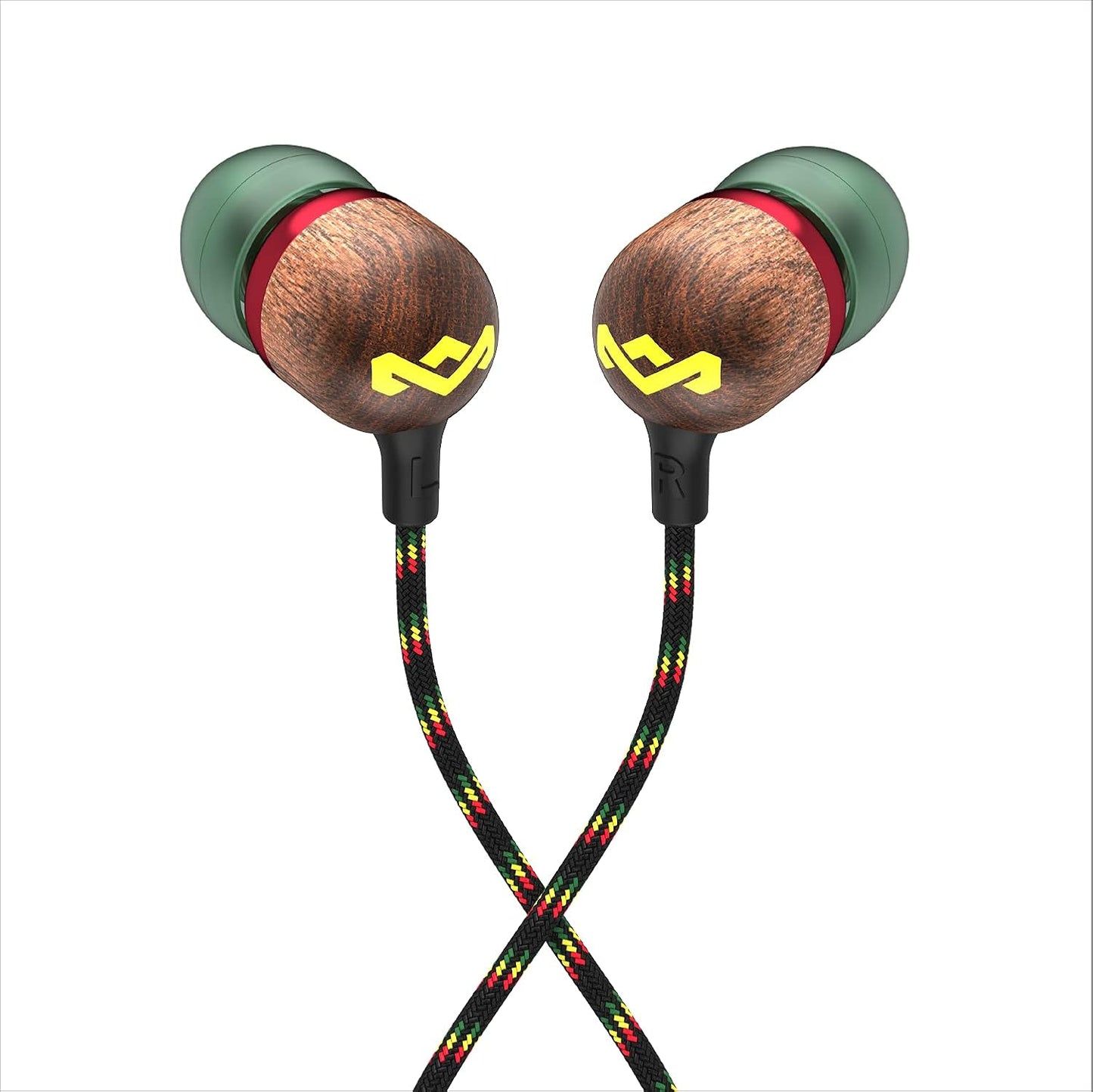 House of  Smile Jamaica Wired: Wired Earphones with Microphone, Noise Isolating Design, and Sustainable Materials (Rasta)
