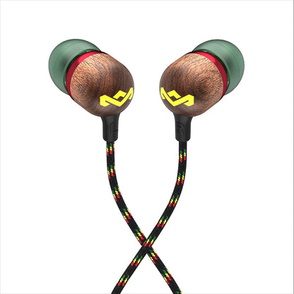 House of  Smile Jamaica Wired: Wired Earphones with Microphone, Noise Isolating Design, and Sustainable Materials (Rasta)