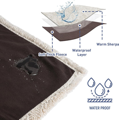 Waterproof Liquid Pee Proof Fleece Sherpa Blanket for Bed Couch Sofa, Protector Cover for Baby, Cozy Lining Throws for Camping Boating