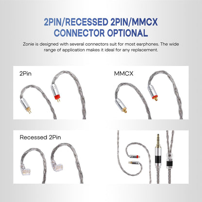 Tripowin Zonie 16 Core Silver Plated Cable SPC Earphone Cable for BL03 TRN V90 V80 AS10 ZS10 ZS6 ES4 ZST ZSR Iems (2Pin 0.78-3.5Mm, Grey)