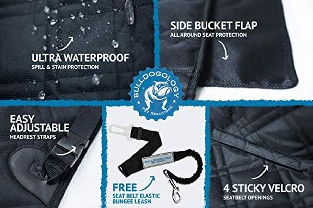 Bulldogology Dog Car Seat Cover for Back Seat - Waterproof Dog Car Seat Cover SUV - Car Seat Cover for Dogs - Back Seat Protector for Dog - Dog Hammock for Car, Dog Seat Cover for Truck (Large, Black)