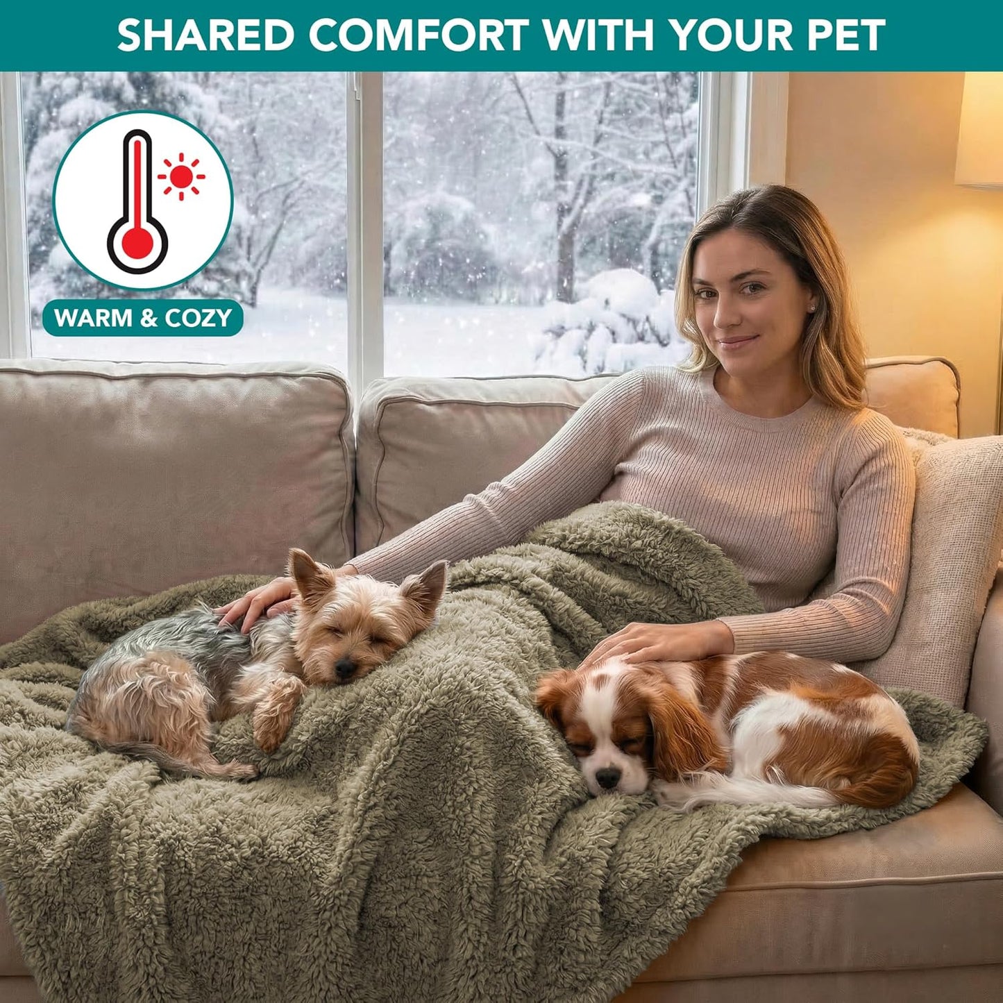 Fluffy Waterproof Dog Blanket Fleece | Soft Warm Pet Fleece Throw for Large Dogs and Cats | Fuzzy Plush Sherpa Throw Furniture Protector Sofa Couch Bed