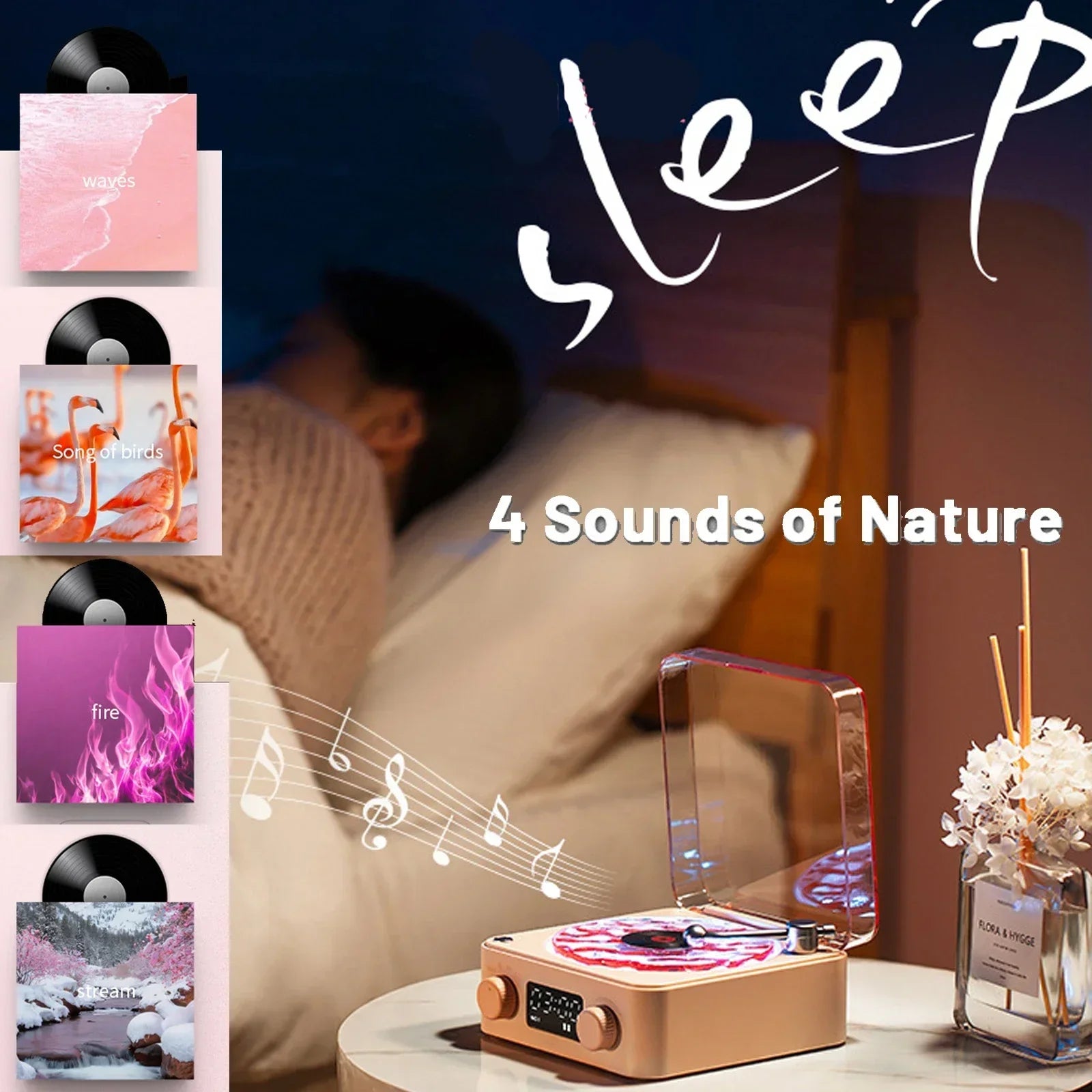Mini Retro White Noise Bluetooth Speaker Portable Vintage Sleep Aid Bluetooth Speaker Subwoofer with RGB Light Support TF Card