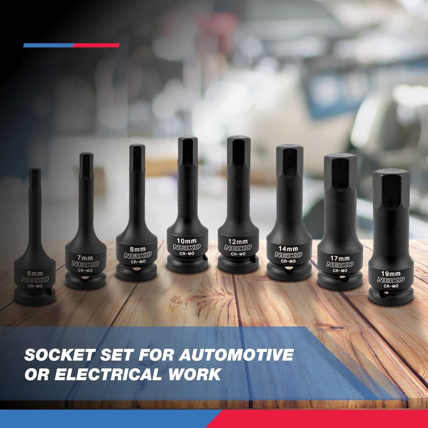 01136B 1/2” Drive Allen Bit Socket Set | 8 Piece | MM | 6Mm to 19Mm | 3” Length | Cr-Mo Impact Grade